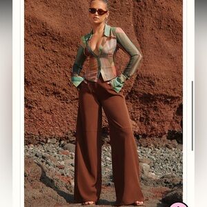CHOCOLATE BROWN MID RISE WIDE LEG PANTS